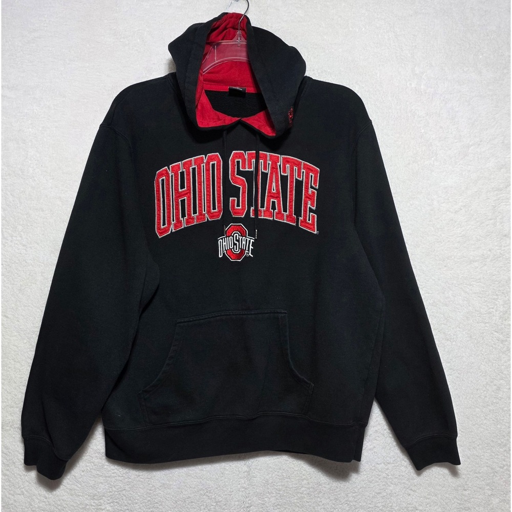 Ohio State Buckeyes Scarlet & Gray Black Embroidered Hoodie Men's XL Go Bucks